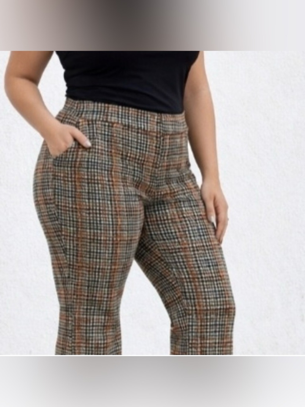 Torrid Pocket Pixie Flare Studio Luxe Ponte High-Rise Pant Brown Plaid size  1